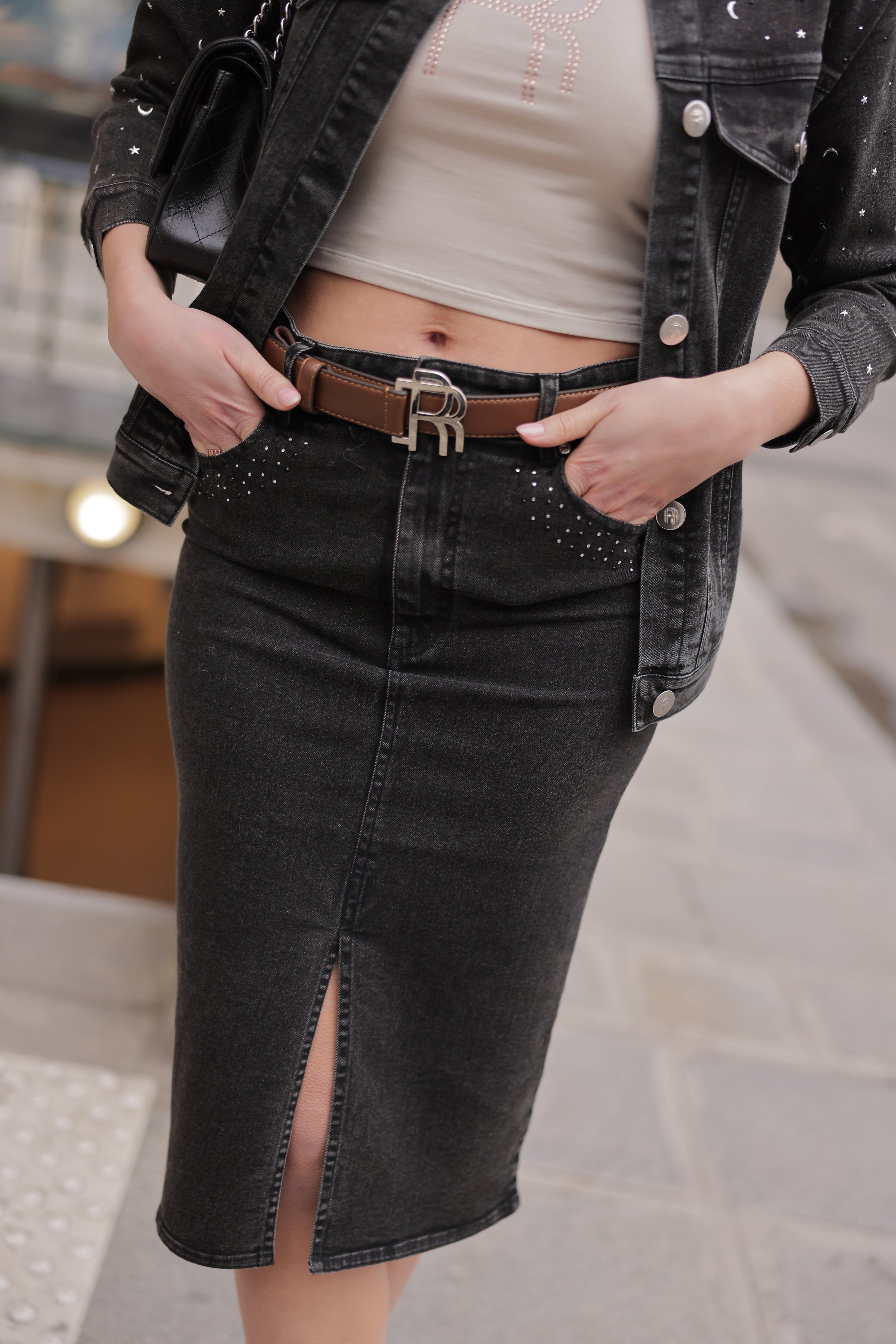 Real n Rare Denim Midi Skirt - Light Black