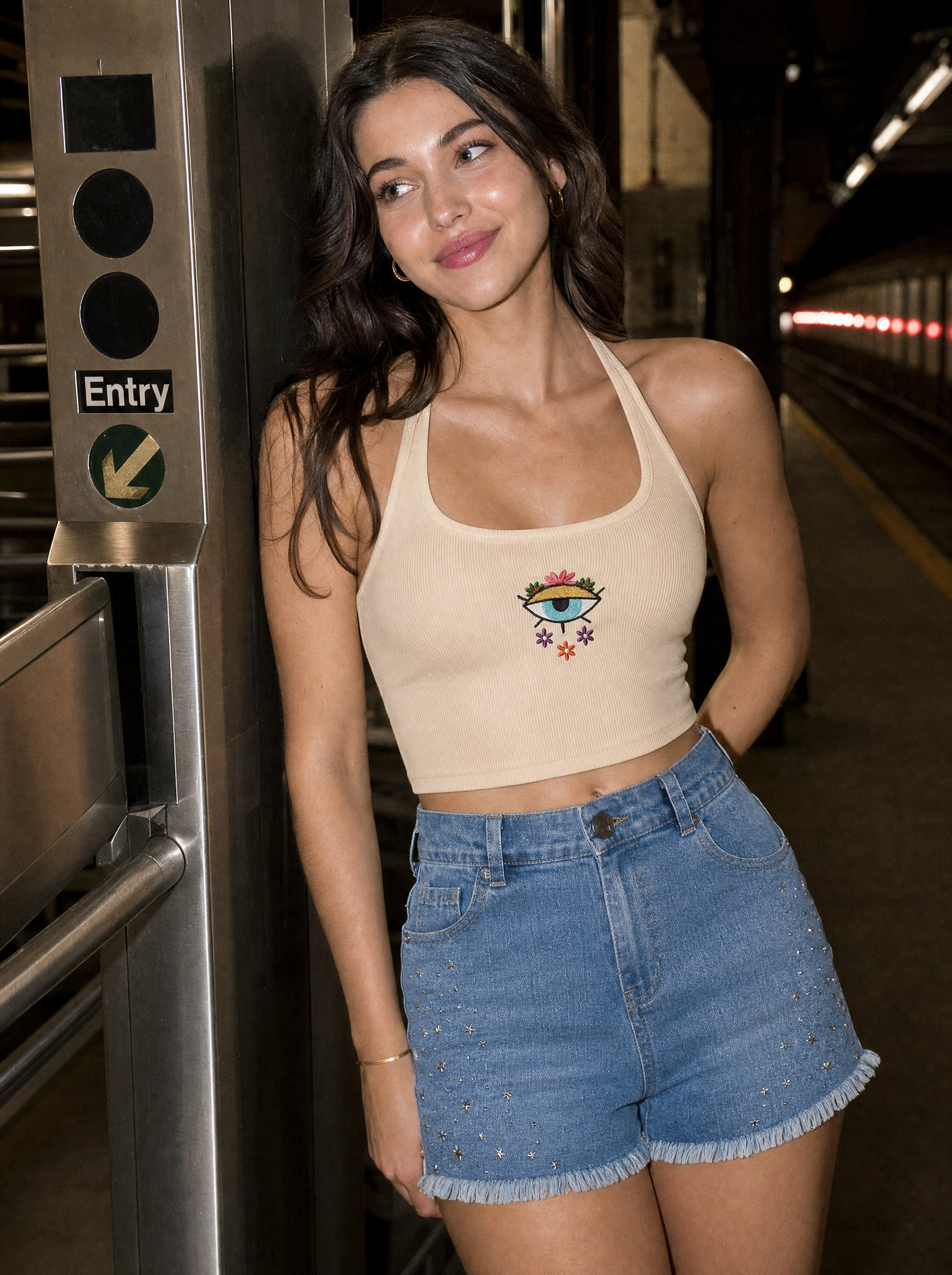Beige Bloom Halter Top
