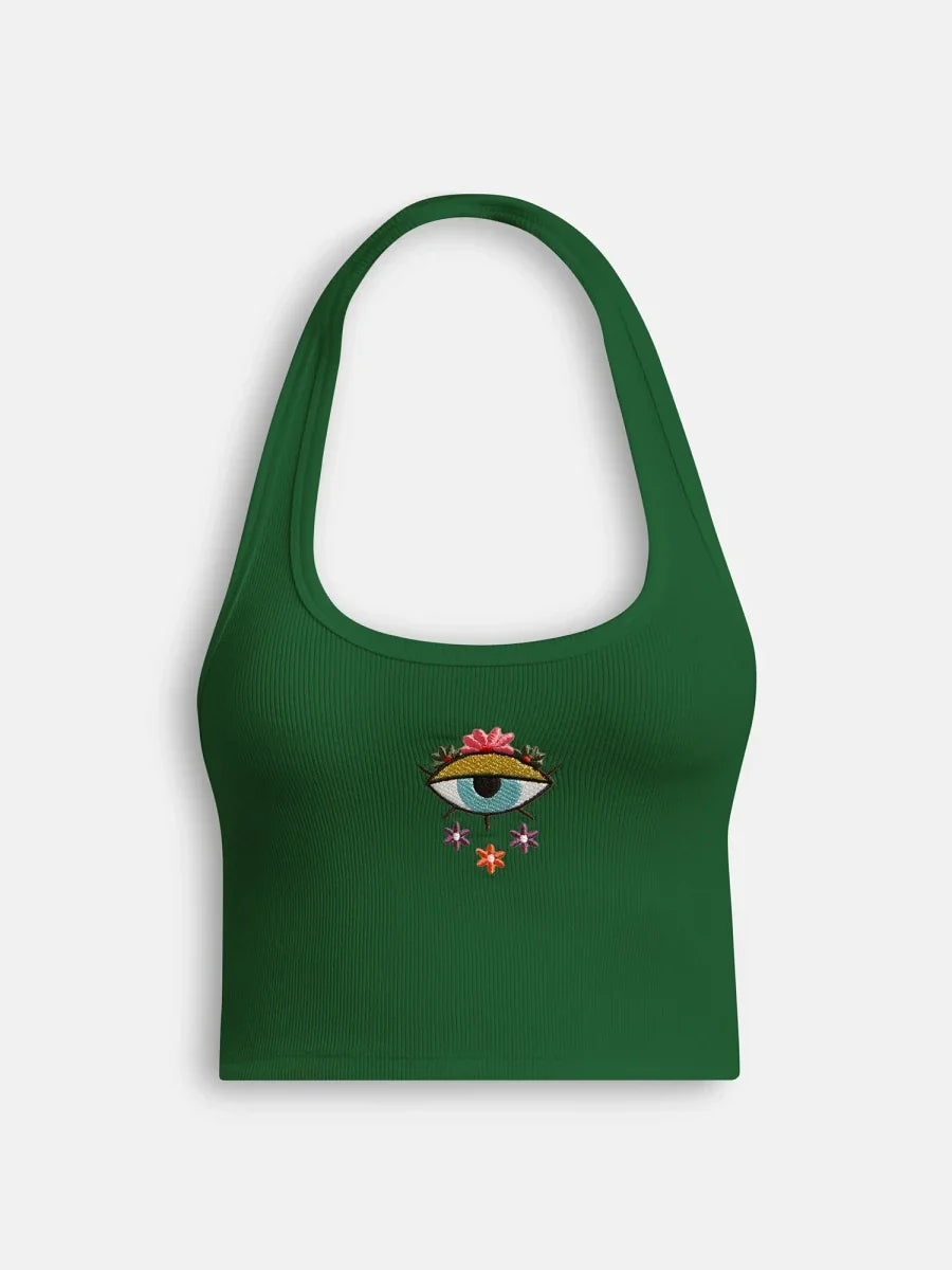 Green Bloom Halter Top