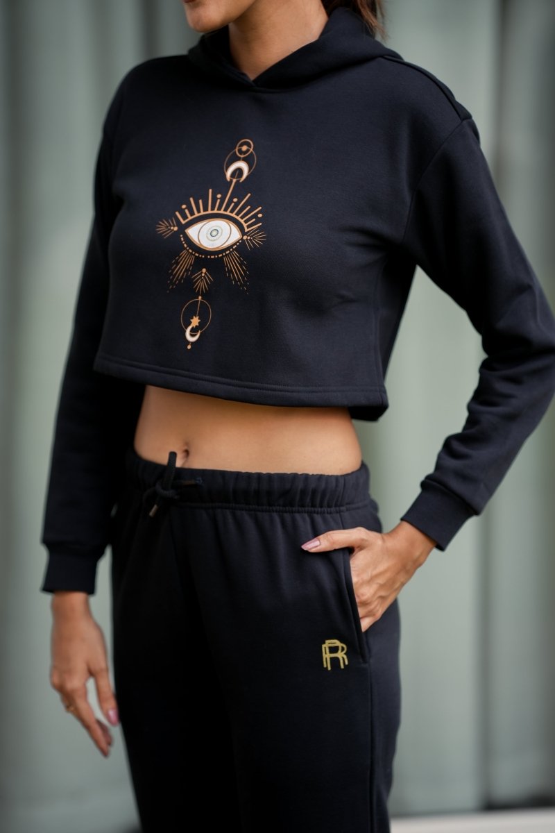 Levitate Crop Hoodie & PJ - Black - REAL n RARE