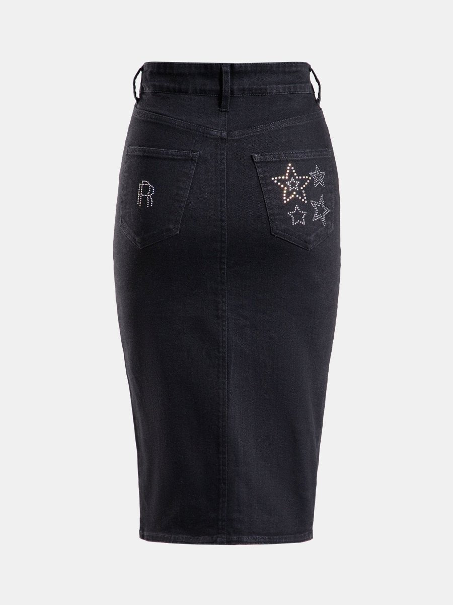 Real n Rare Denim Midi Skirt - Dark Black - REAL n RARE