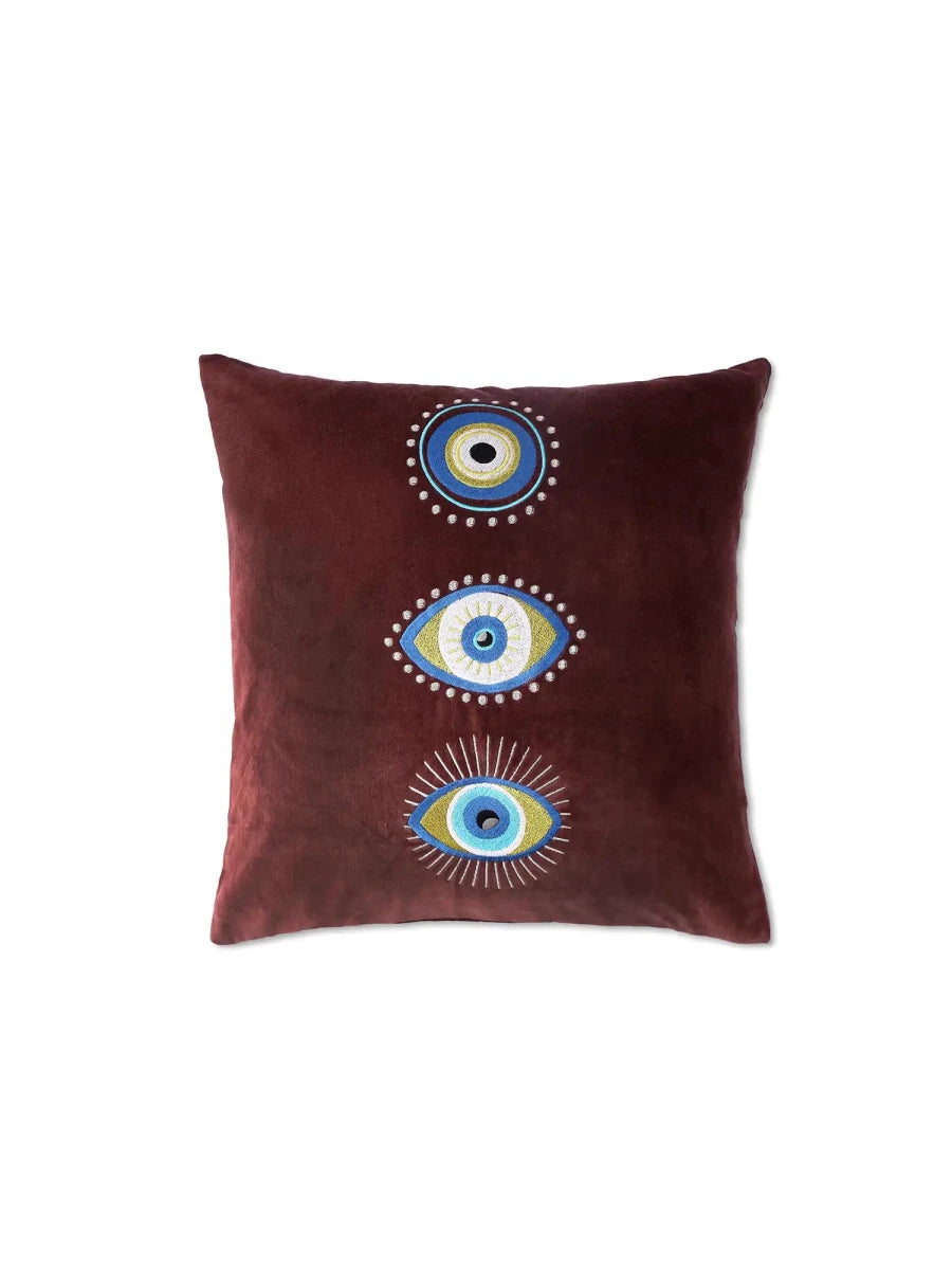 3 Evil Eyes Cushion Cover - Brown - REAL n RARE