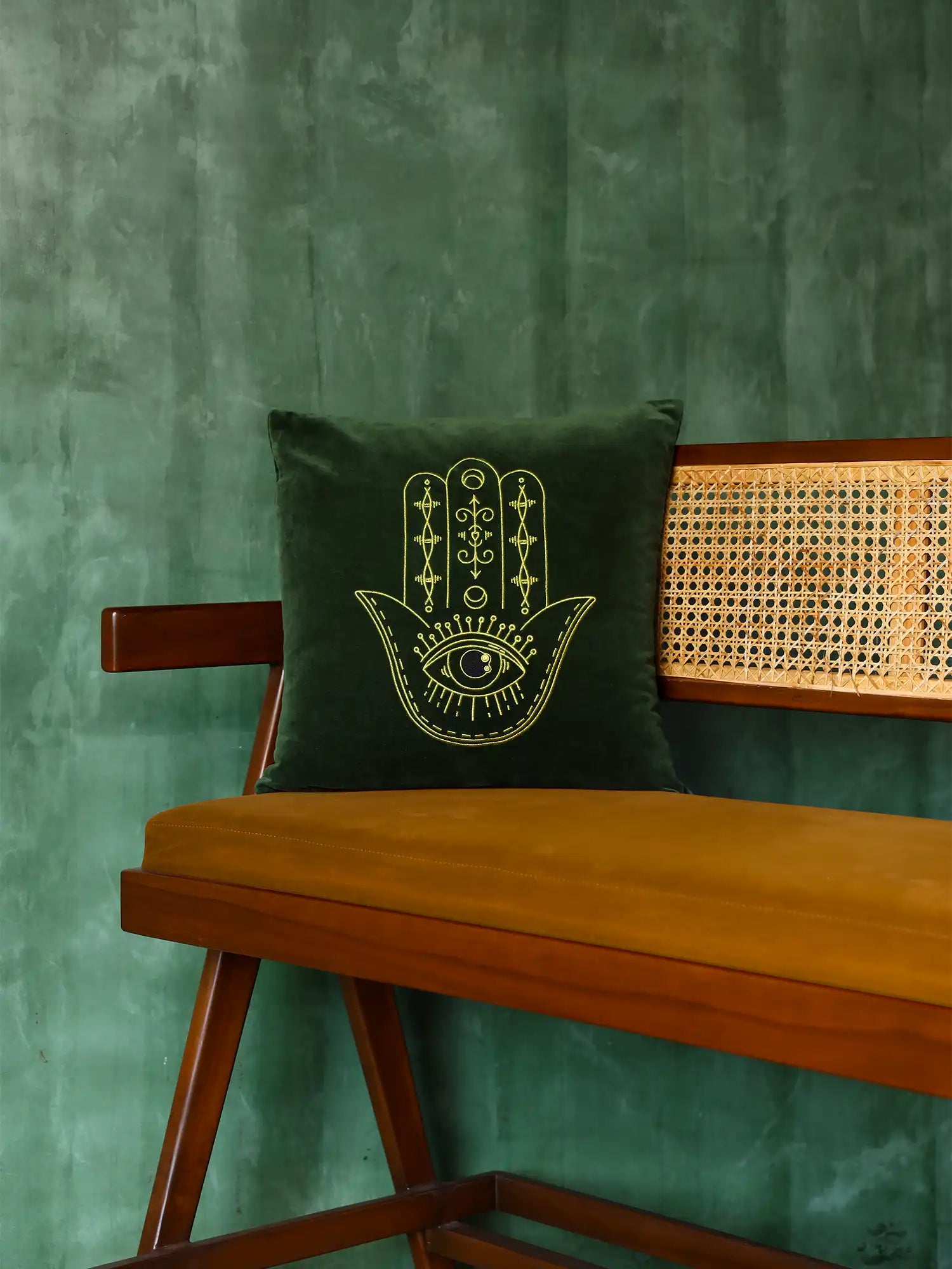 Hamsa Hand Cushion Cover - Green
