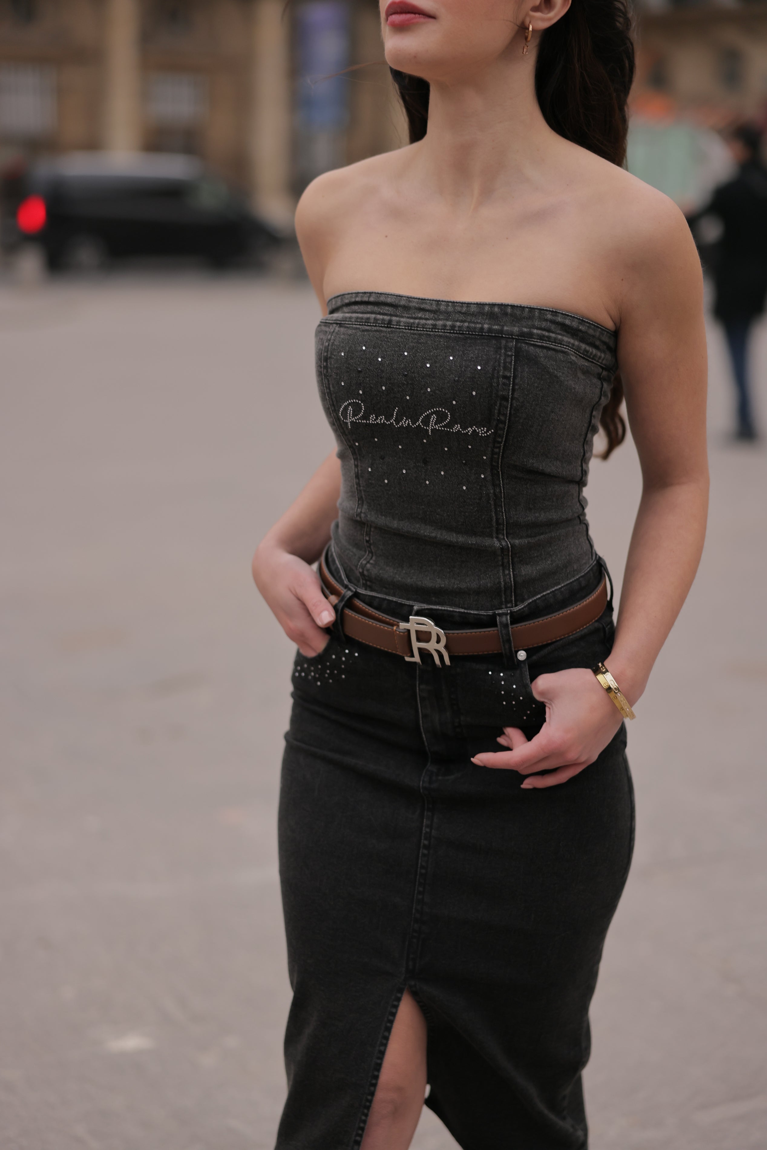 Real n Rare Denim Tube Top - Light Black