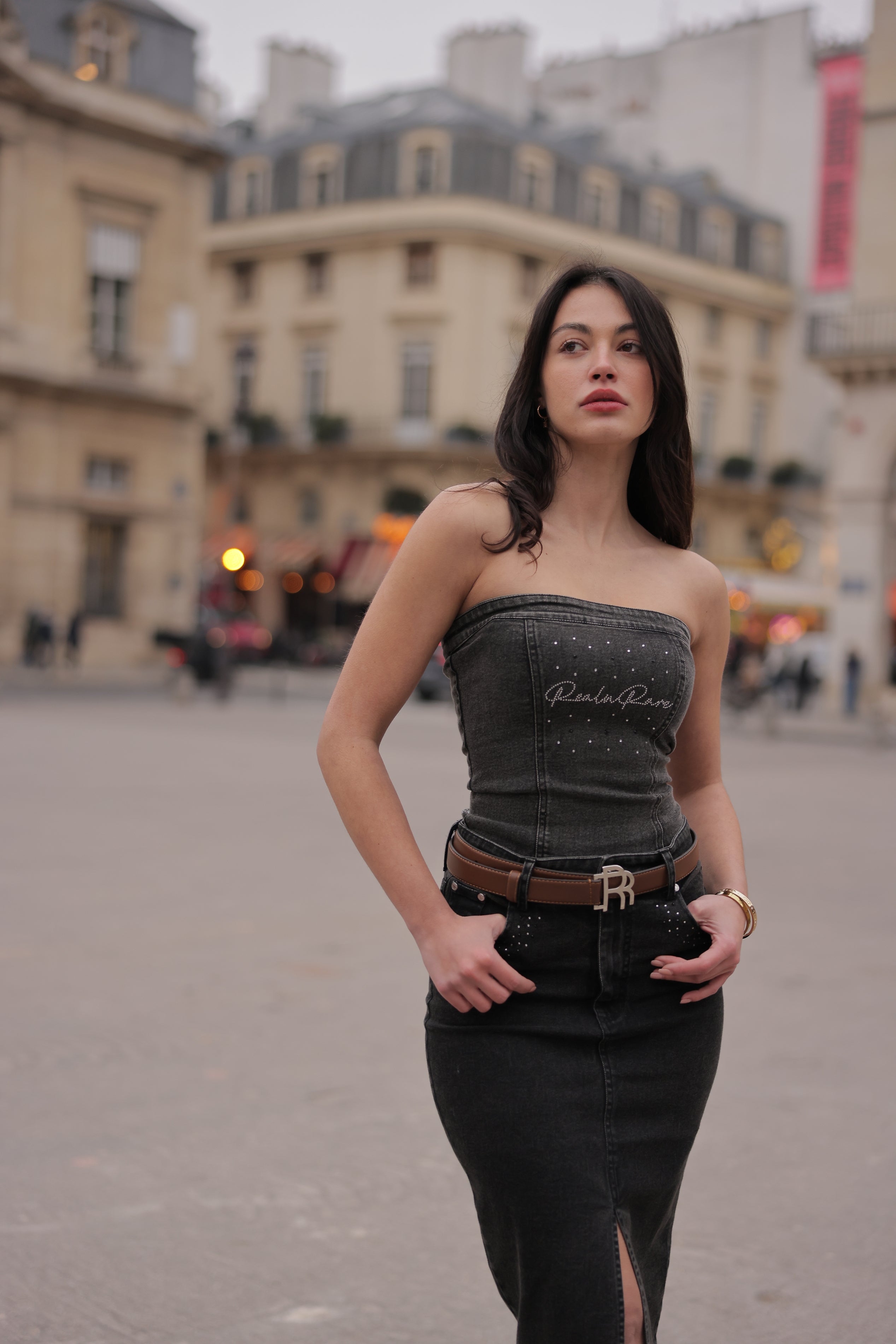 Real n Rare Denim Tube Top - Light Black