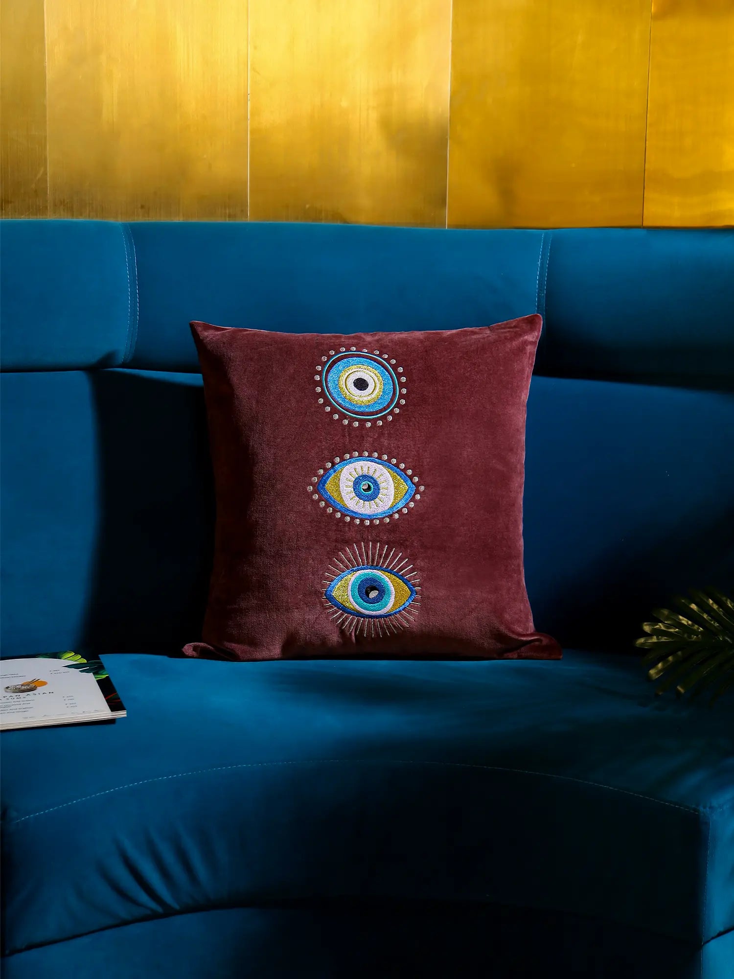 3 Evil Eyes Cushion Cover - Brown