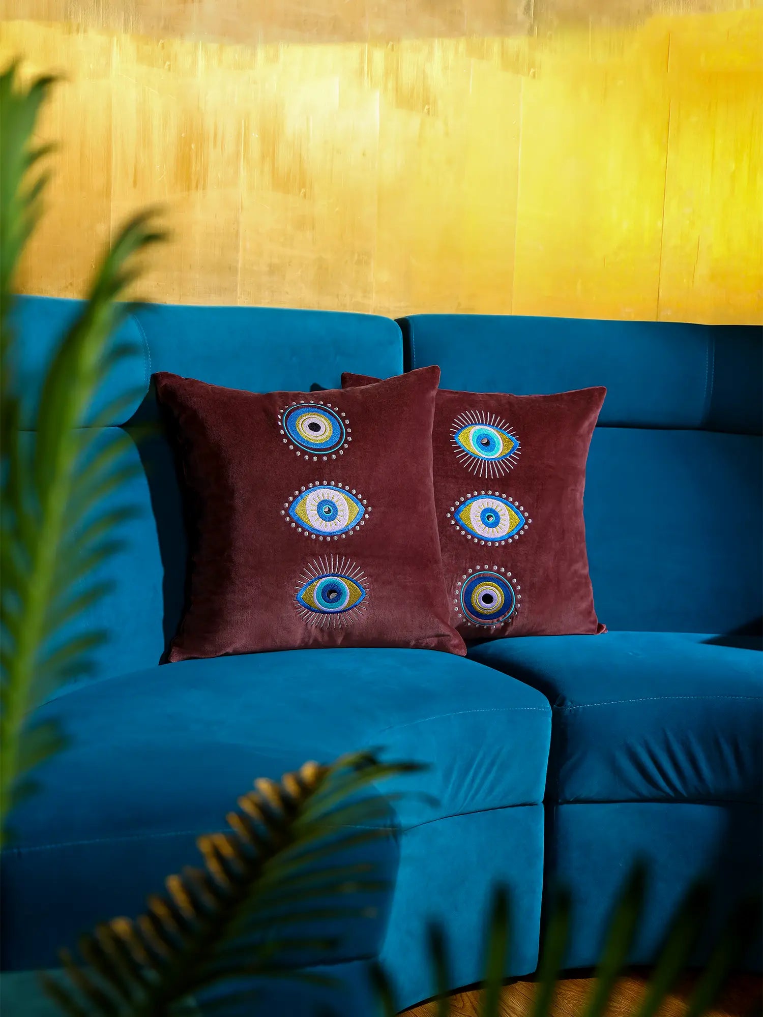 3 Evil Eyes Cushion Cover - Brown