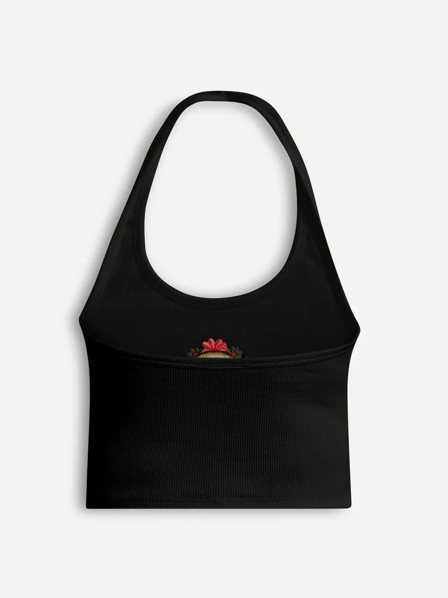 Black Bloom Halter Top