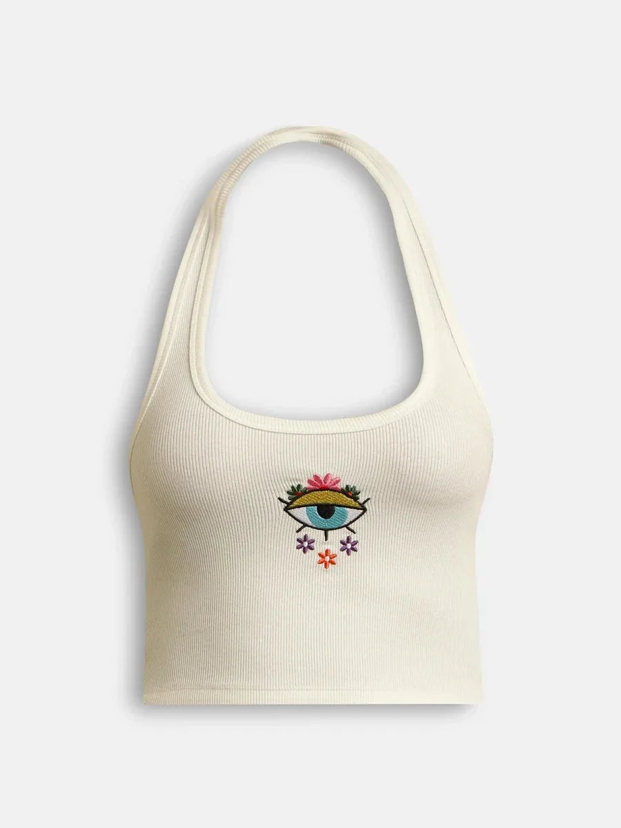 Cream White Bloom Halter Top