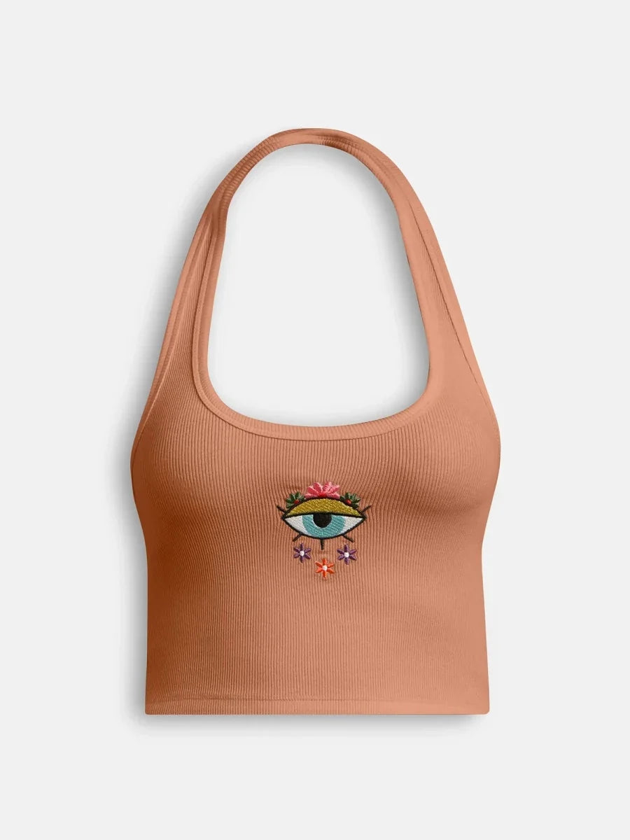 Brown Bloom Halter Top