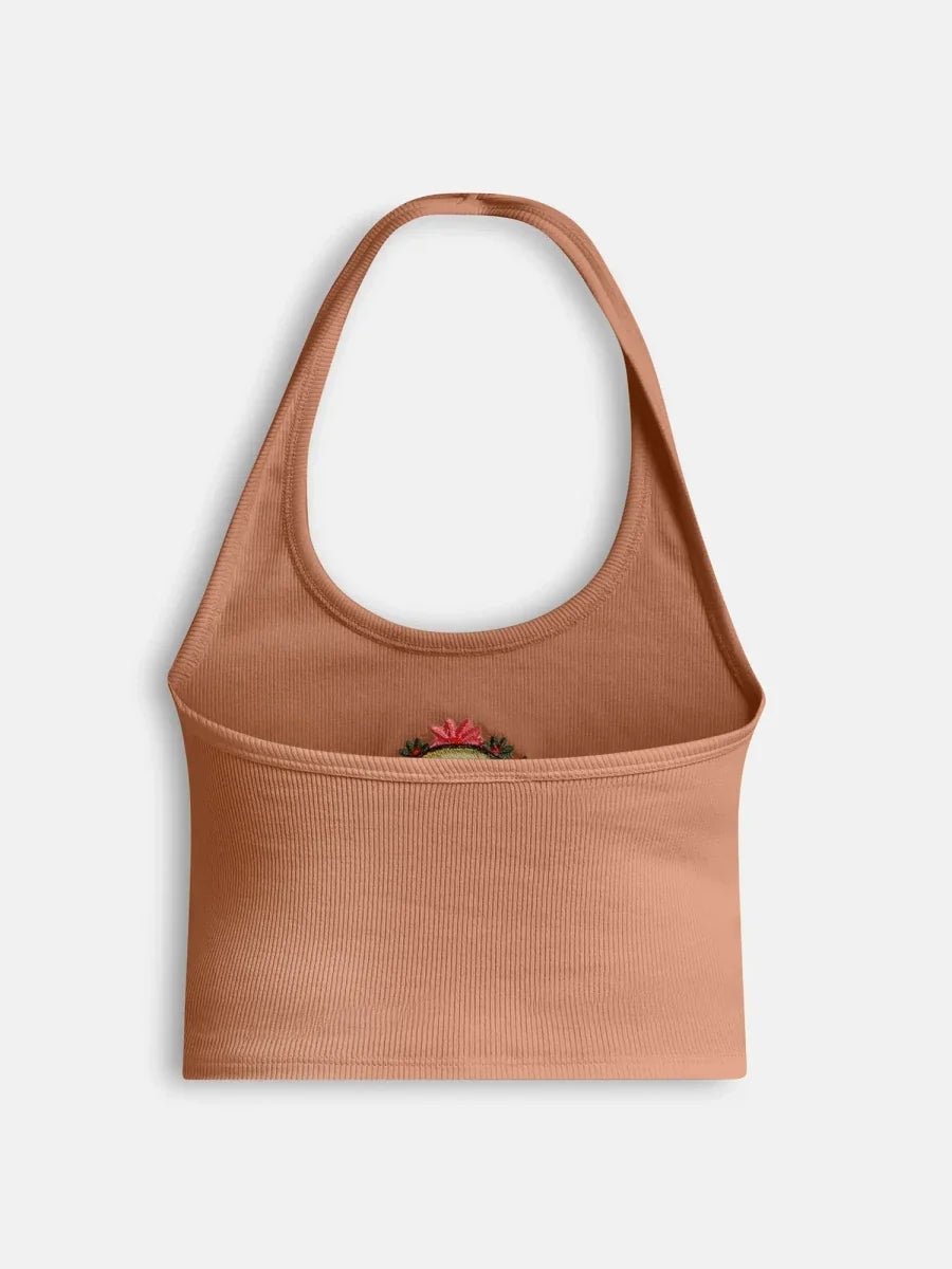 Brown Bloom Halter Top