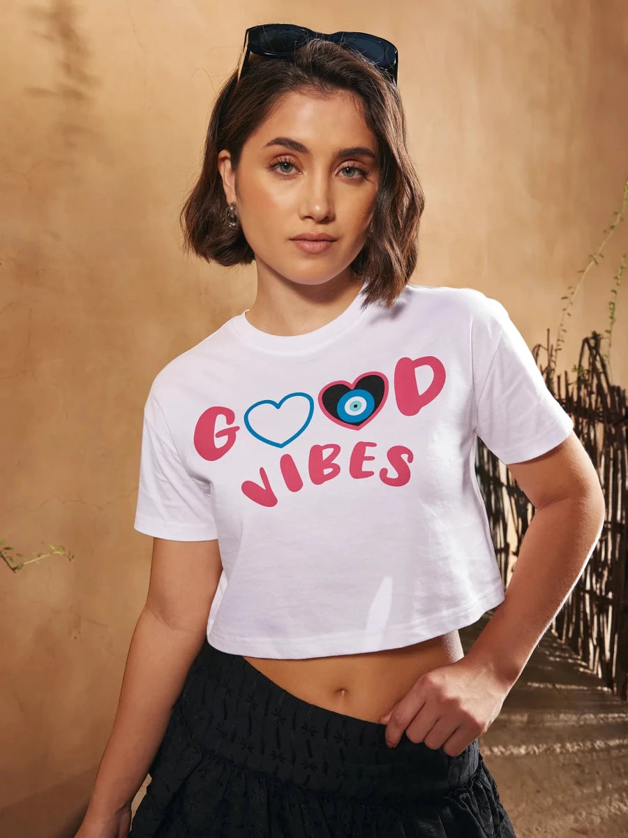 Good Vibes Crop Top - White - REAL n RARE