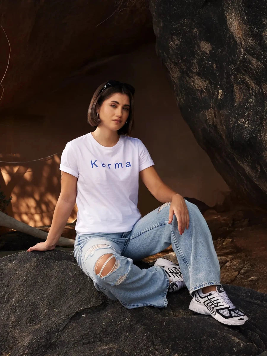 Karma Oversized Tee - White - REAL n RARE