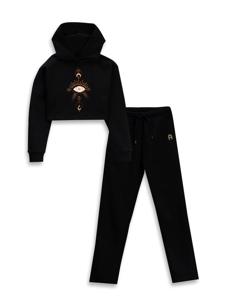 Levitate Crop Hoodie & PJ - Black - REAL n RARE