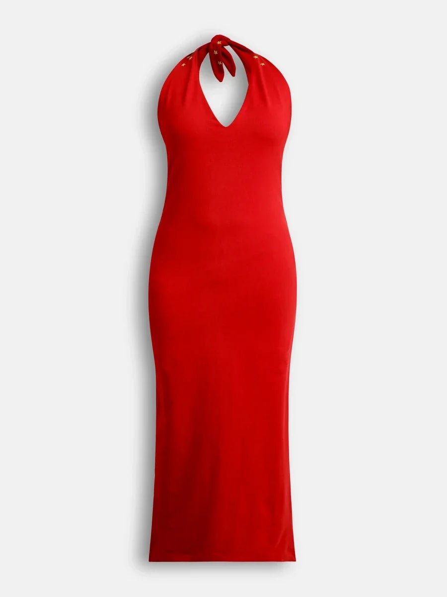 Oxyblood Red In the Stars Halter Dress