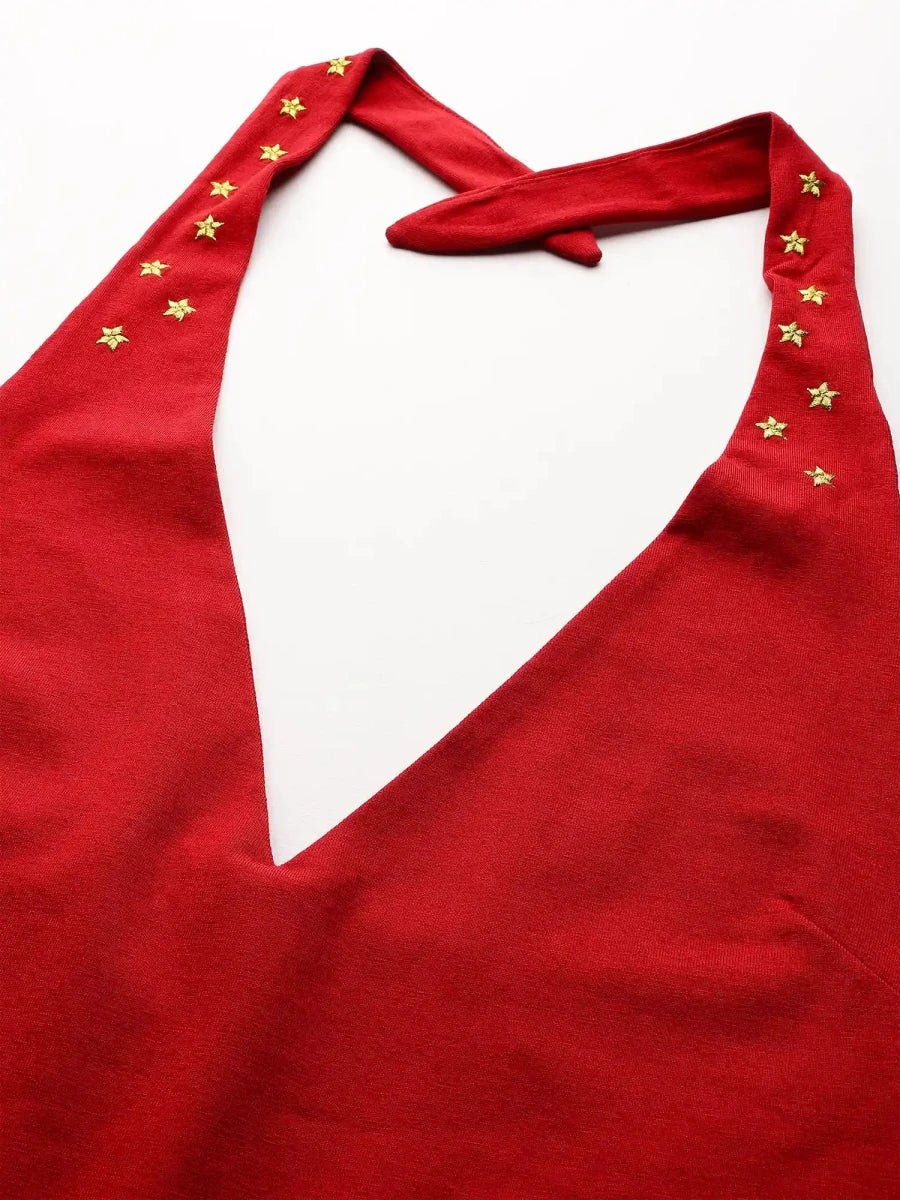 Oxyblood Red In the Stars Halter Dress