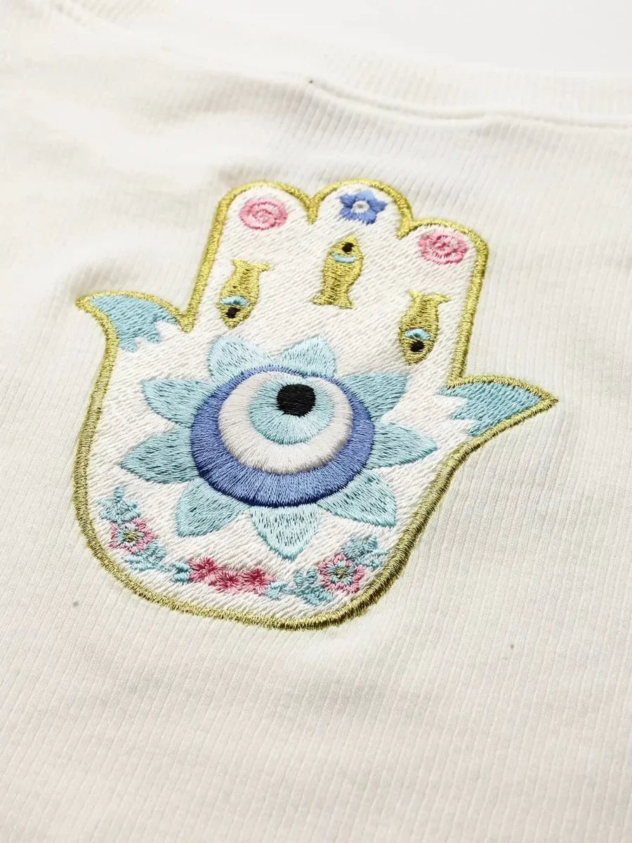 Cream White Peace Crop Top