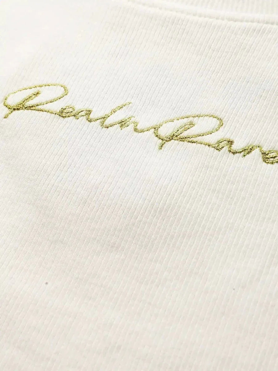 Cream White Peace Crop Top