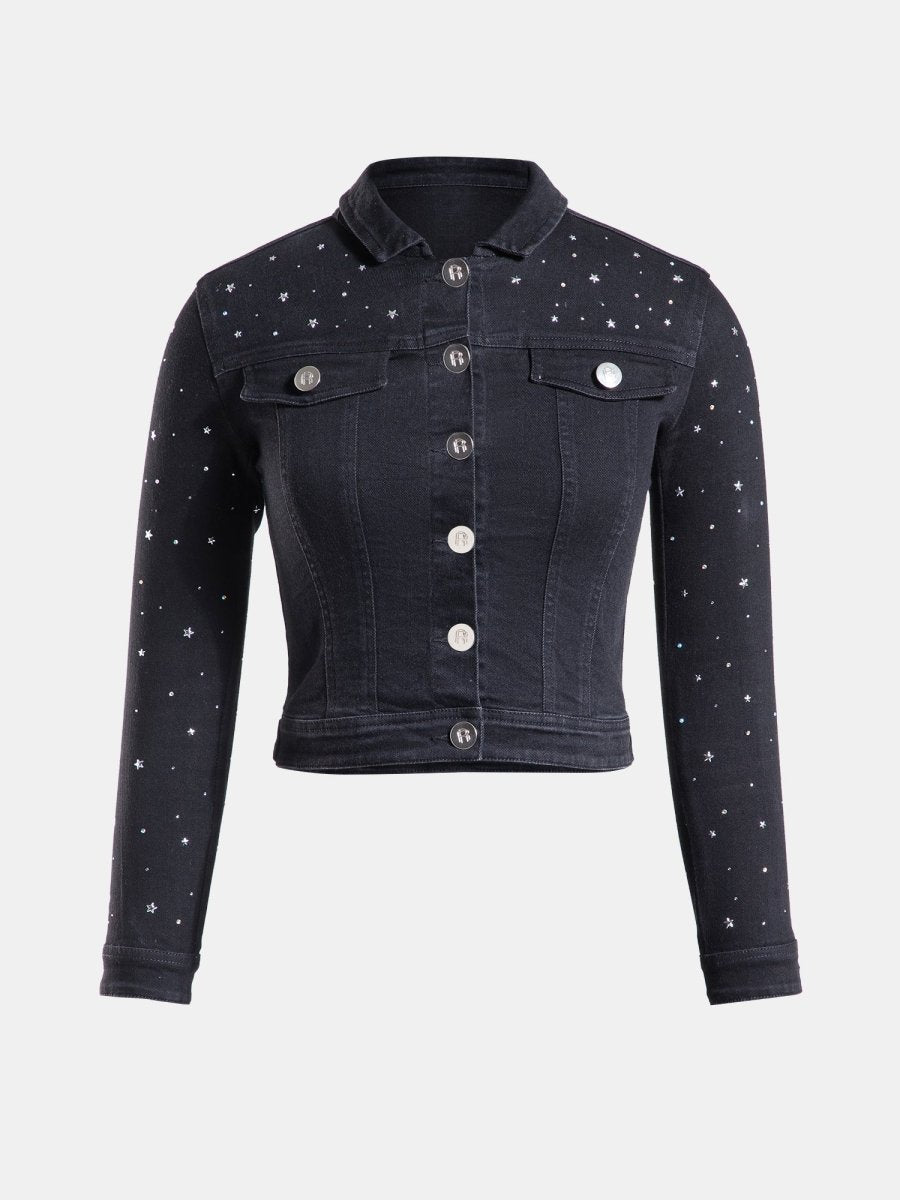 Real n Rare Denim Crop Jacket - Dark Black - REAL n RARE