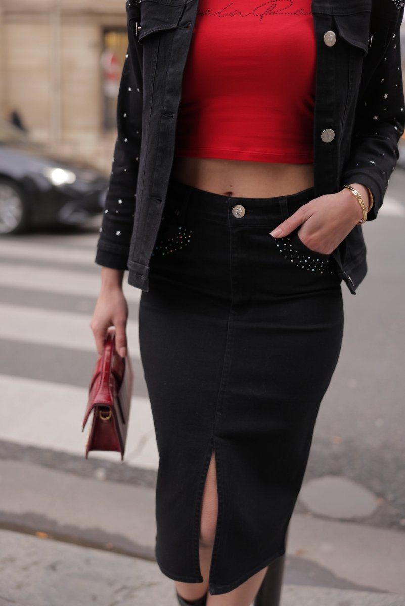 Real n Rare Denim Midi Skirt - Dark Black - REAL n RARE
