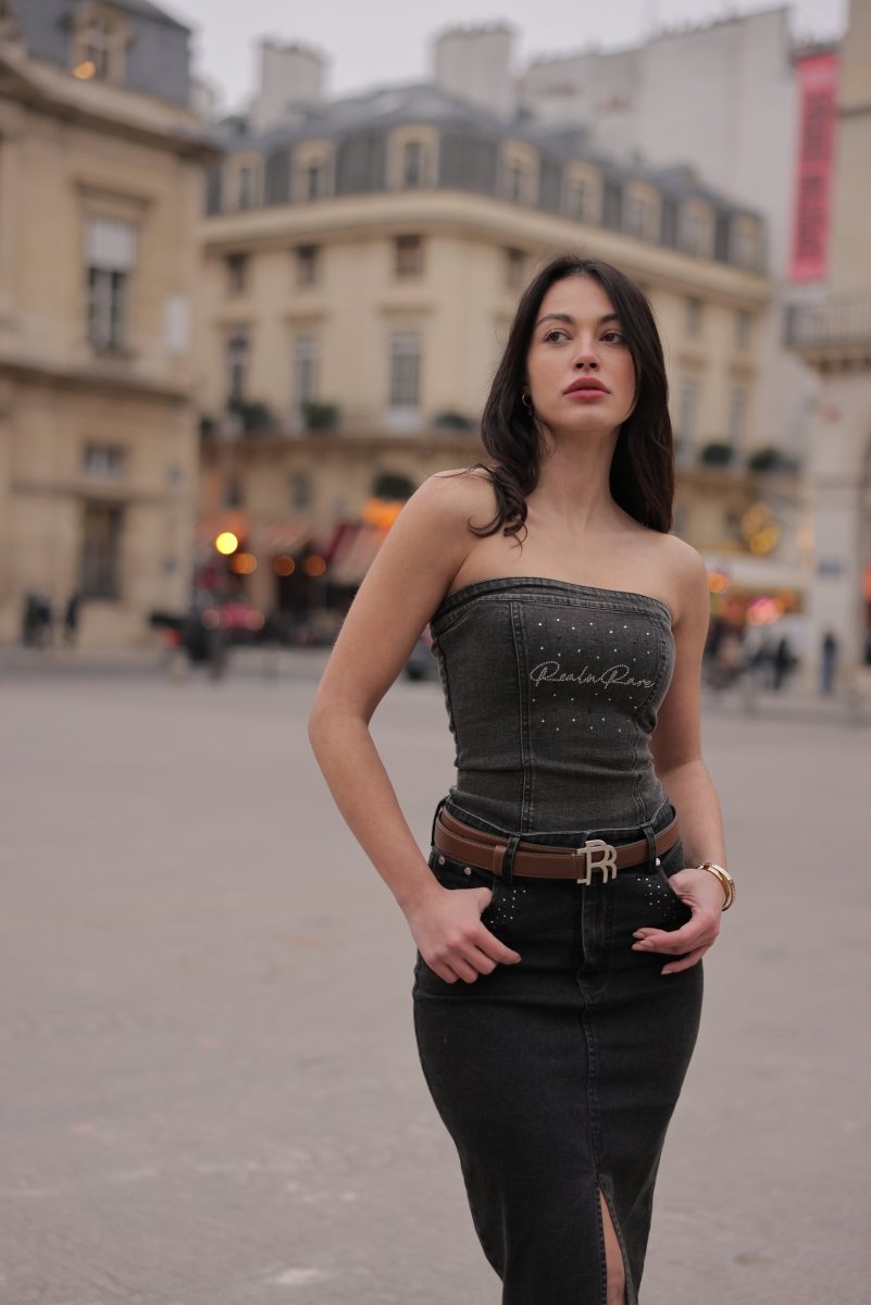 Real n Rare Denim Tube Top - Light Black - REAL n RARE
